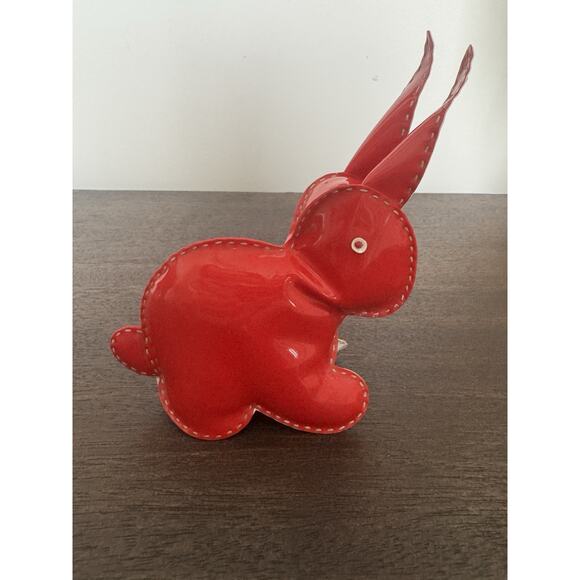 VTG Rabbit Bunny Red Patent Leather Toy Hand Sewn Plush Retro Shiny - Picture 1 of 10